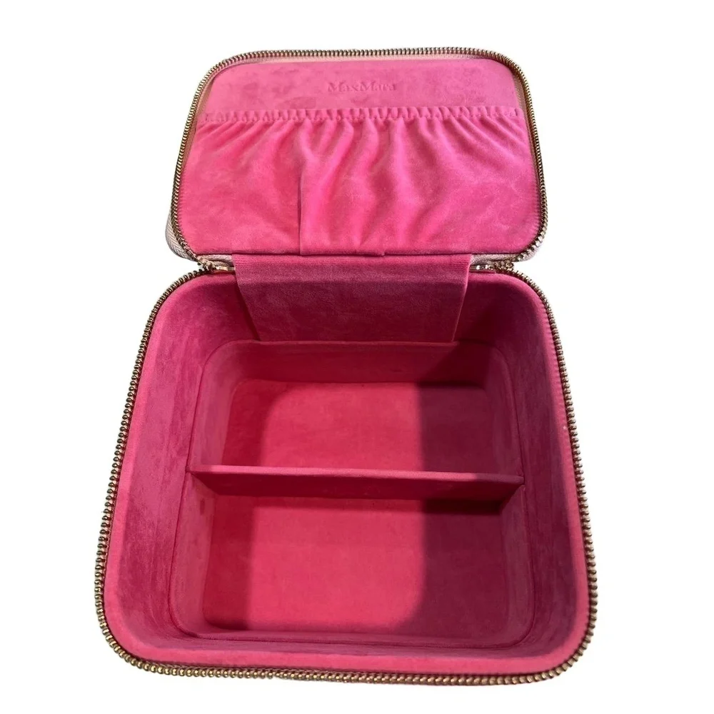 Max Mara Pink Monogram Pattern Vanity Case With Top Handle Zip Closure VIP Gift